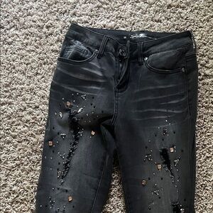 Seven7 Charcoal Embellished Skinny Jeans